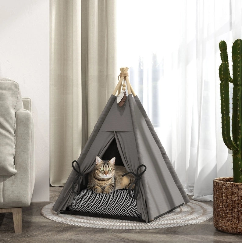 Tipi per Animali 60 x 60 x 76 cm Grigio - Cuccia Comoda per Gatti e Cani