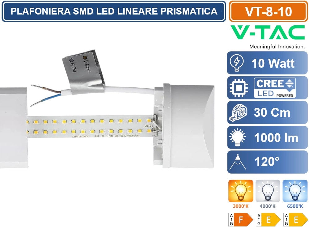 V-TAC VT-8-10 TUBO LED PRISMATICO PLAFONIERA 10W LAMPADINA 30CM SMD CHIP CREE - Colore Luce:Bianco Naturale