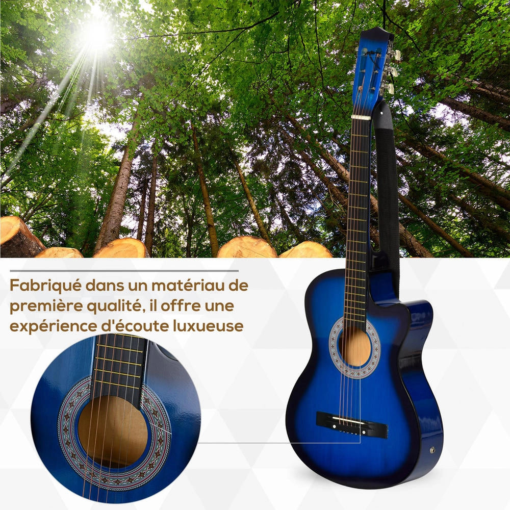 Kit chitarra elettrica con accessori borsa tracolla corde plettri e cavo 96,5x35,8x8,5cm blu e nero per principianti