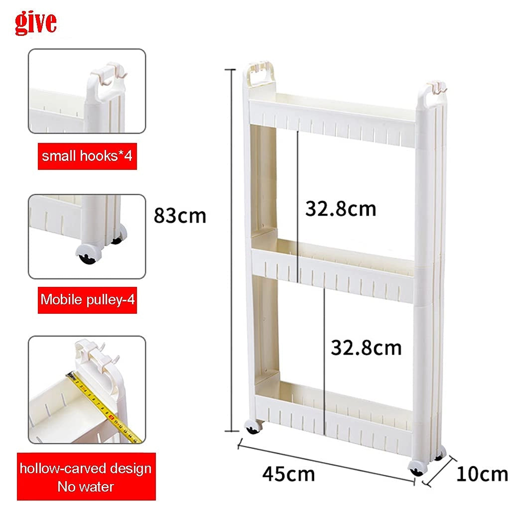 Carrello stretto a 3 ripiani, 10 cm di larghezza, in PP, colore bianco