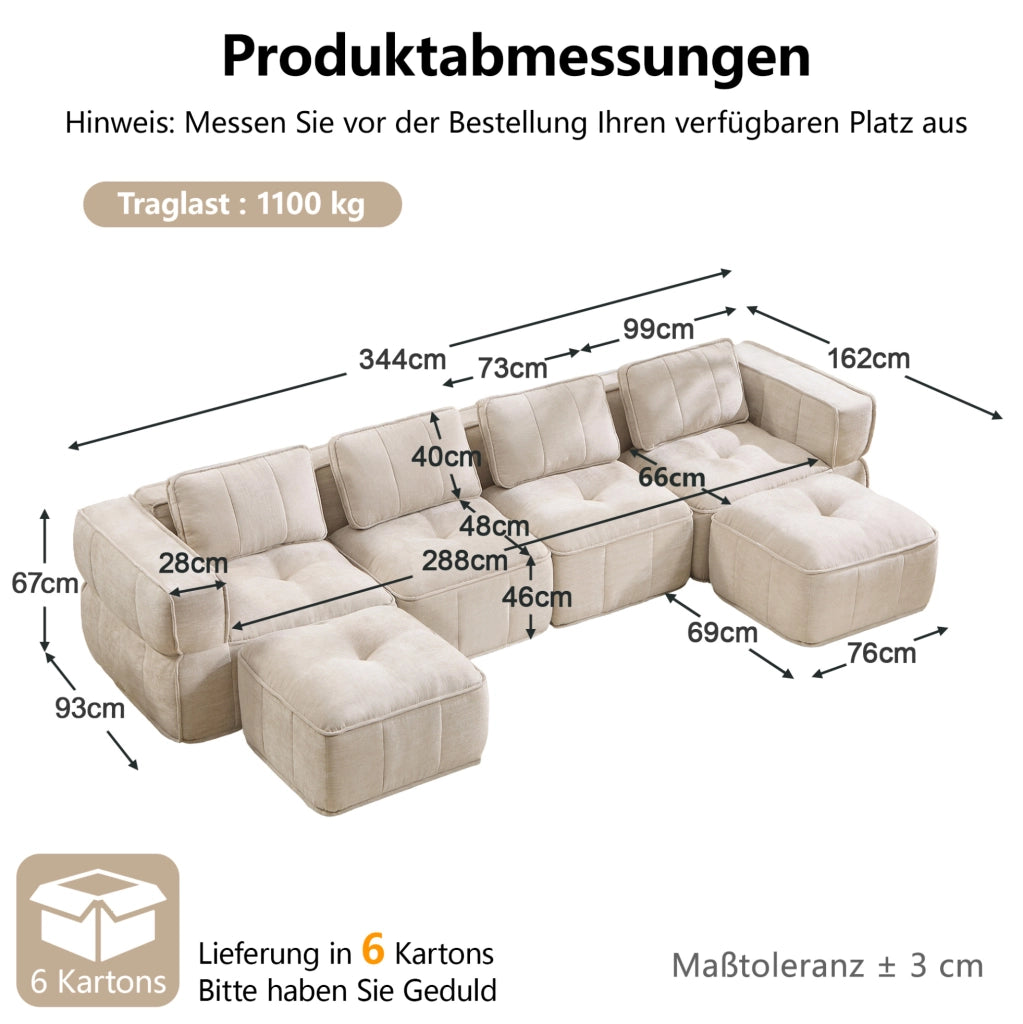Divano modulare beige in poliestere 344 × 162 × 67 cm