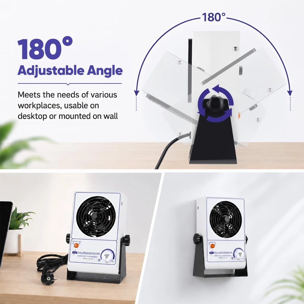 Ventilatore d'aria ionizzante, antistatico, con portata da 45 a 110 CFM e bilanciamento ionico di ±10 V