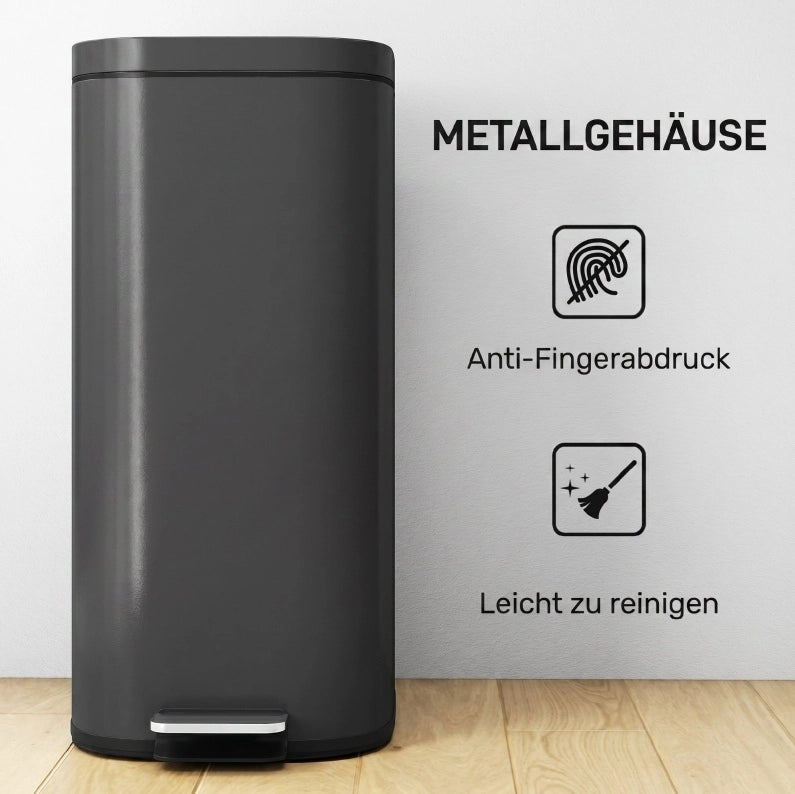 Pattumiera a pedale da 30 L in metallo nero con chiusura silenziosa