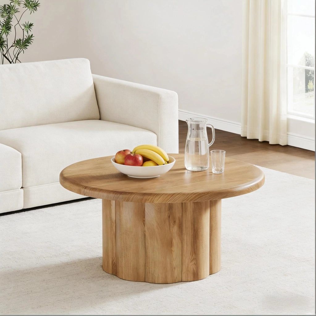 Tavolino da caff¨¨ rotondo ? 80 cm con base scanalata in MDF marrone