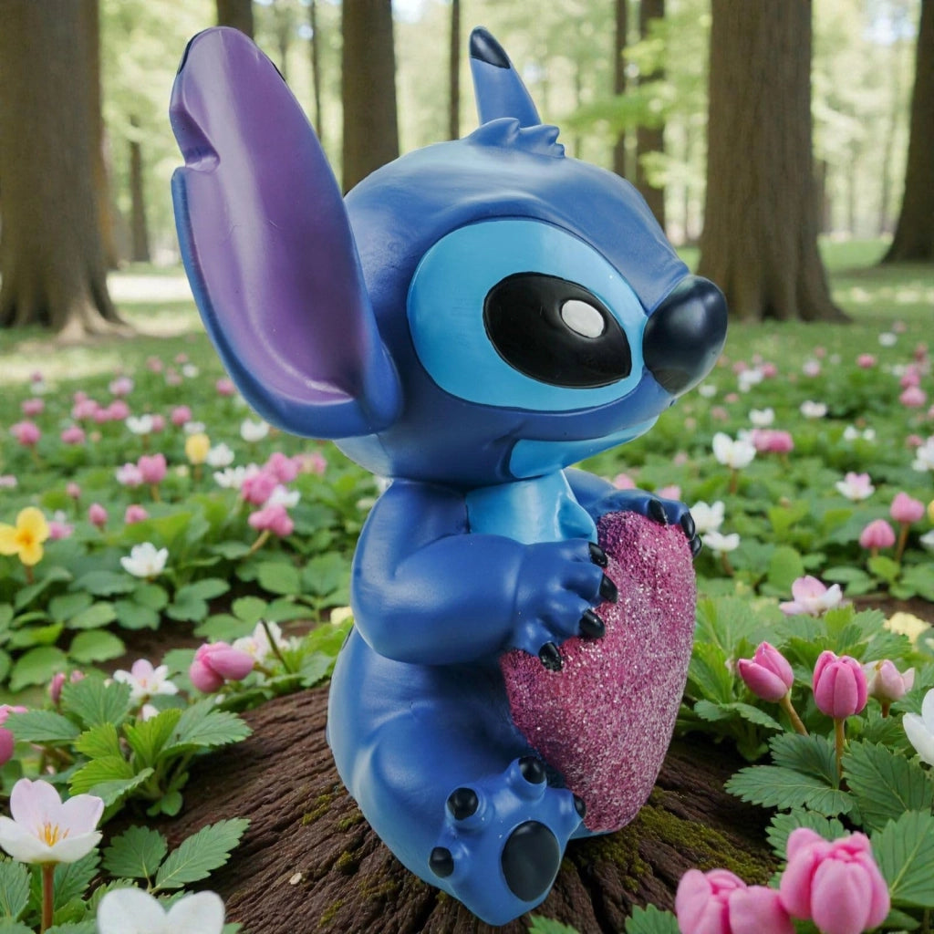 Disney Stitch, statuetta decorativa a forma di cuore, realizzata in resina, altezza 23 cm, resistente agli agenti atmosferici