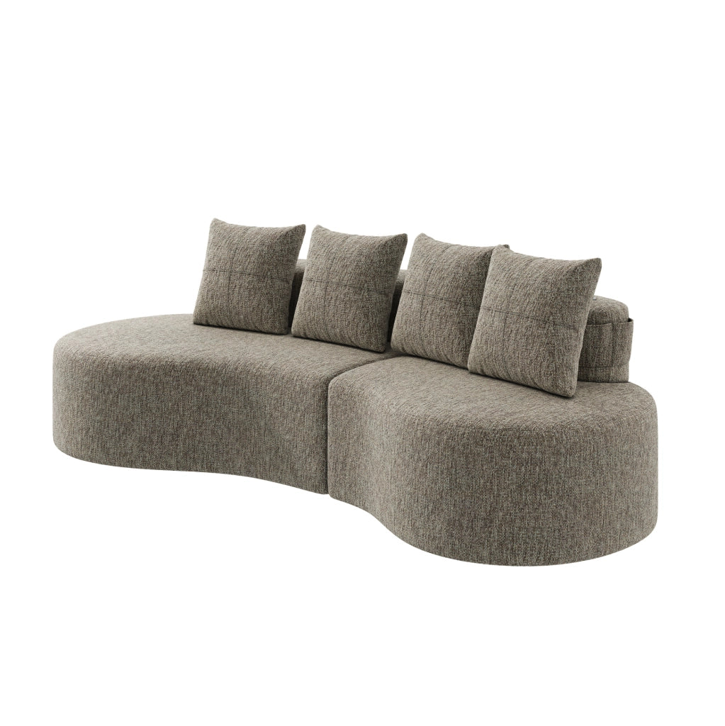 Divano 4 posti 240x109x63 cm in lino kaki con portabicchieri e tasche laterali