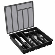 Contenitore per posate, dimensioni 32x30 cm, 6 scomparti, con coperchio, colore nero