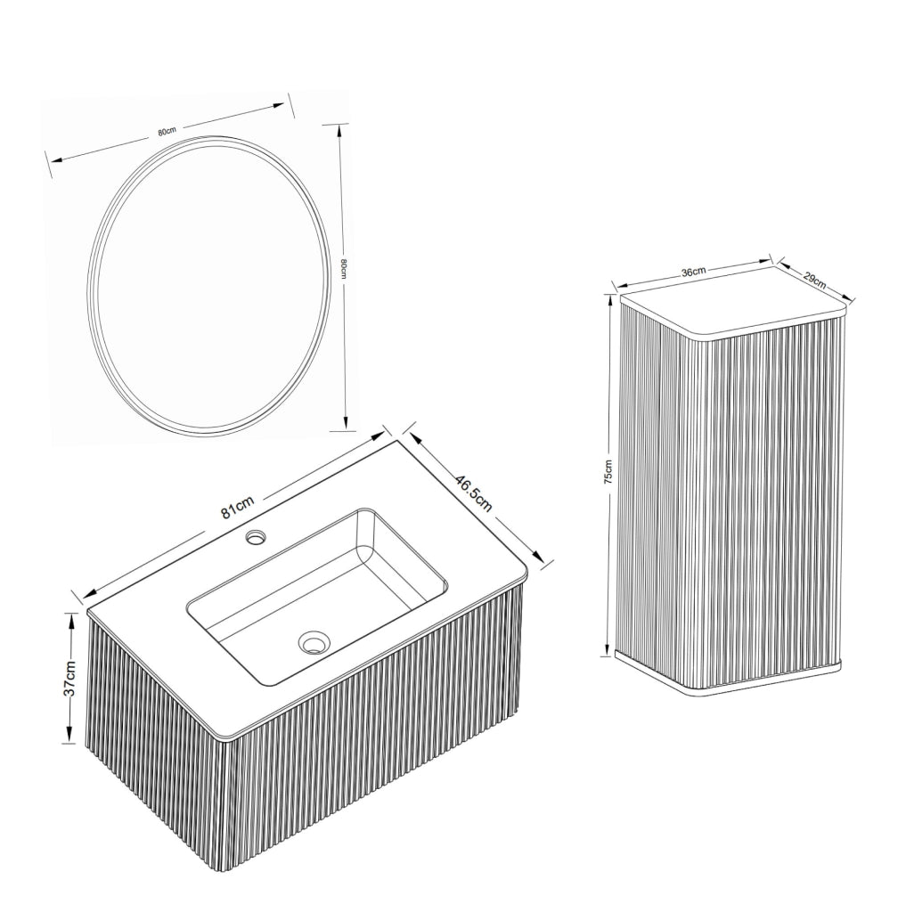 Mobile bagno con lavabo e specchio LED 80 cm bianco con mobile laterale
