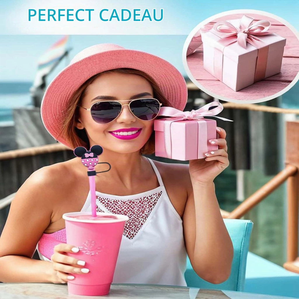 Set di 10 cannucce in silicone a forma di topolino, adatte a cannucce da 10 mm