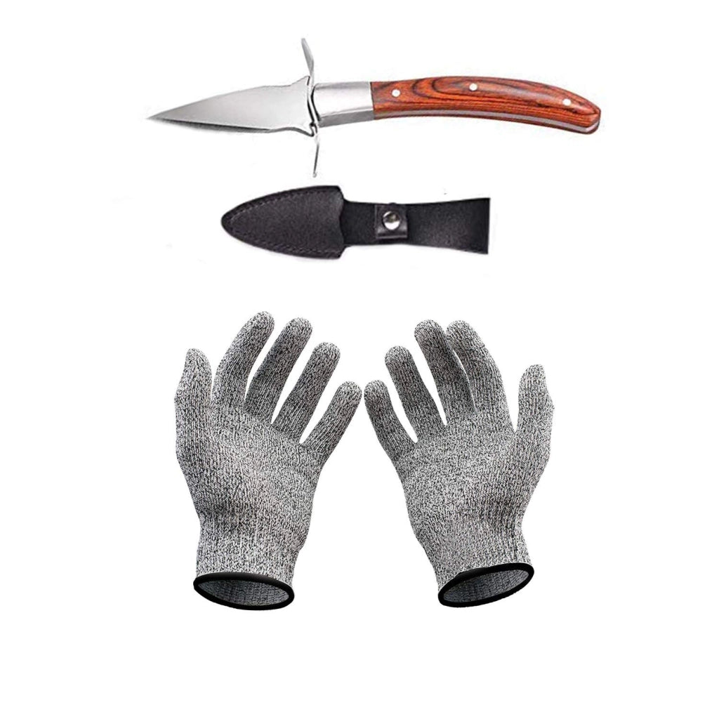 Set di coltelli per ostriche con guanti protettivi, colore marrone, taglia M