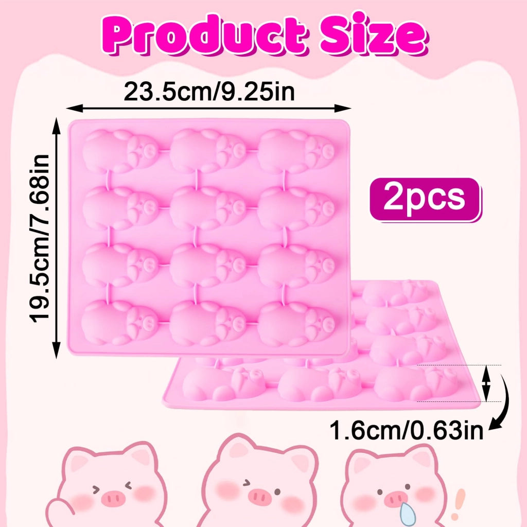 Set da 2 stampi in silicone a forma di maialino, con 24 cavità, colore rosa, dimensioni 23,5x19,5 cm