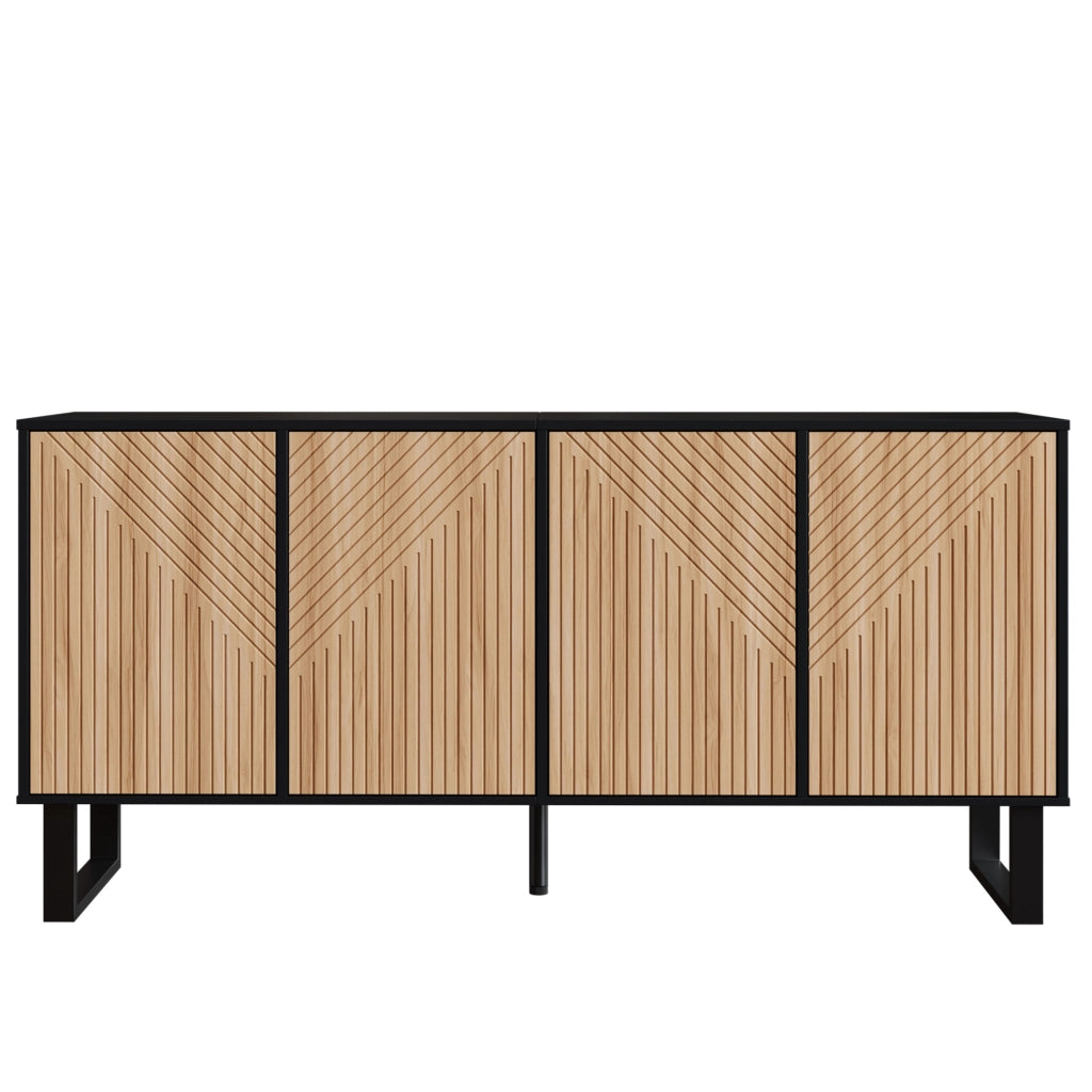 Mobile TV 160x38x75 cm in PB e MDF nero e naturale con ampio spazio contenitore