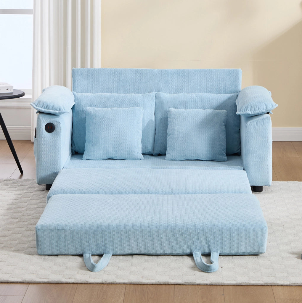 Poltrona monoposto imbottita in ciniglia blu con cuscini per testa e zona lombare
