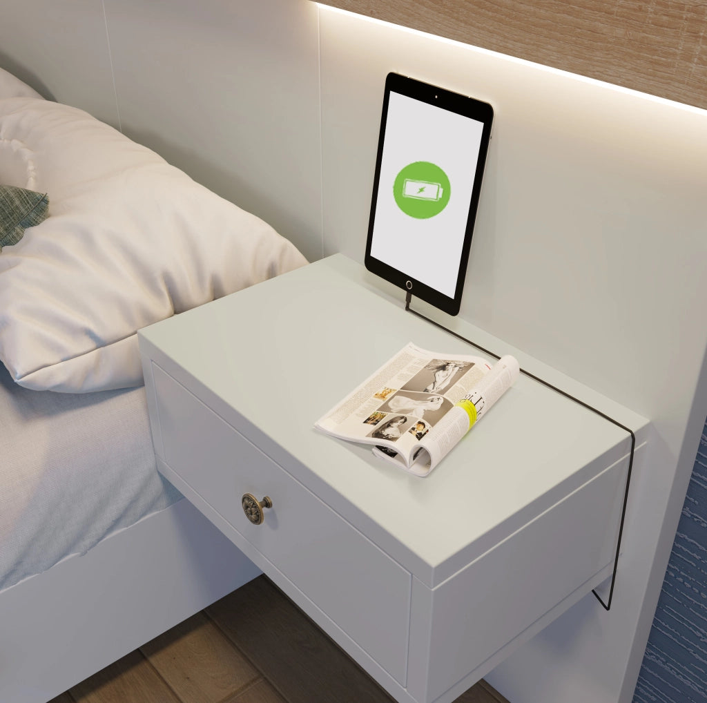 Letto matrimoniale in legno Sonoma 180x200 cm con 2 comodini LED e prese USB-C integrati