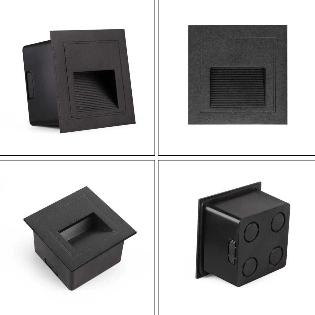 Set da 4 luci LED per scale, 3 W, 3000 K, bianco caldo, lampada da incasso, nero