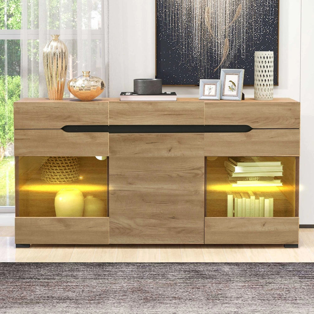 Letto contenitore con LED; cassetti; Particle Board; oak – SuerZaro
