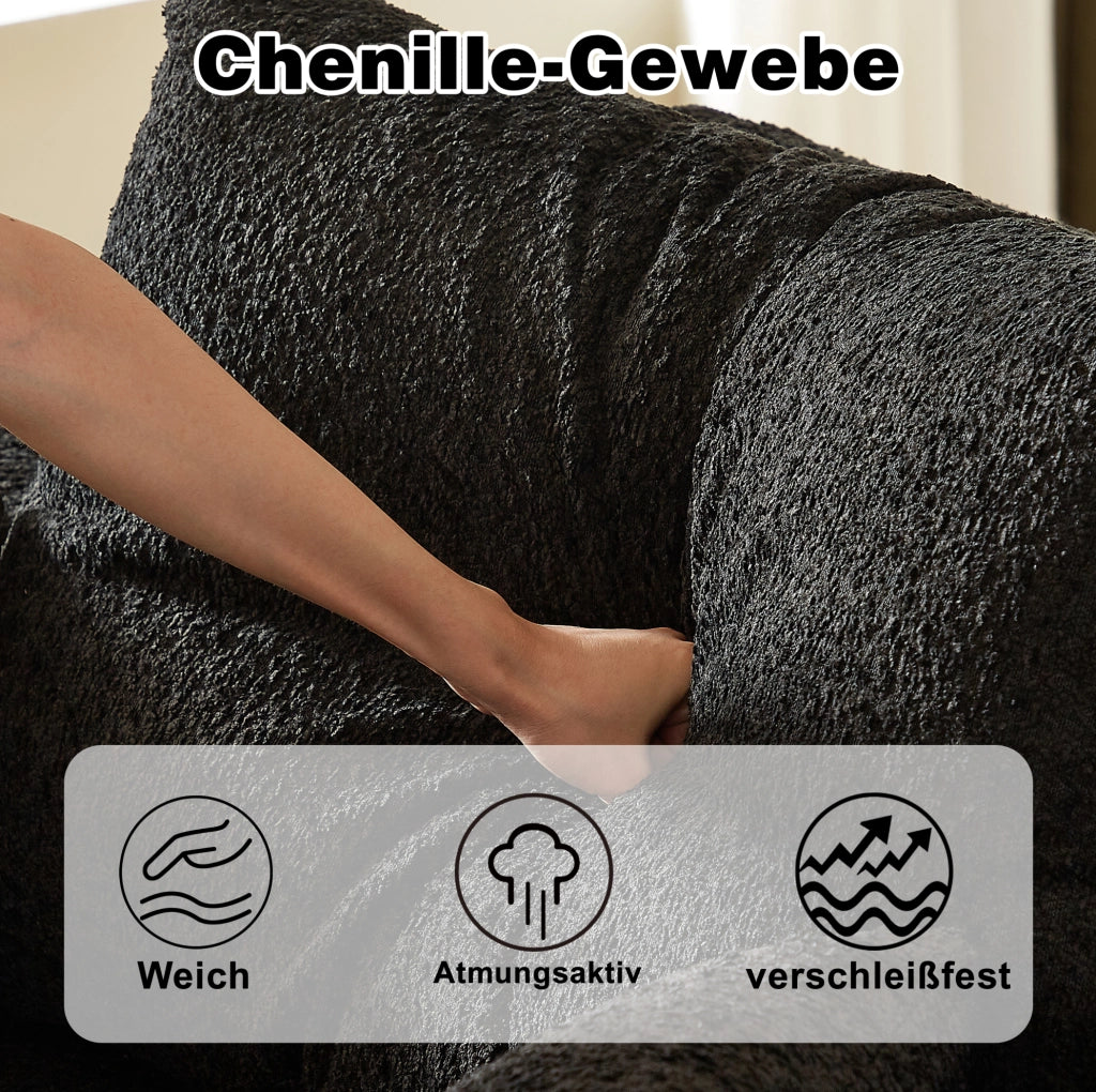 Divano modulare in ciniglia nero con chaise longue reversibile
