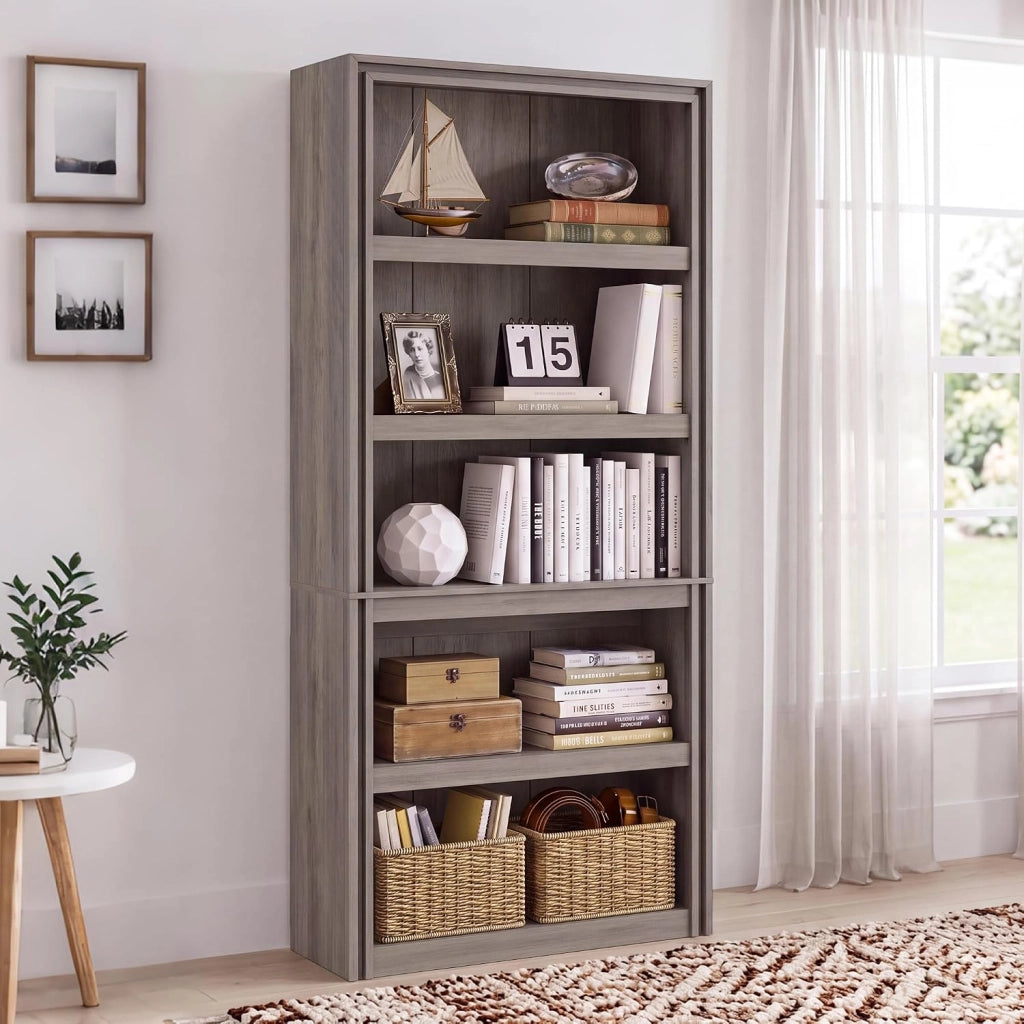 Libreria Aperta a 5 Ripiani 180 cm in MDF, Ripiani Regolabili in Altezza, con Kit di Fissaggio Antiribaltamento per Salotto e Ufficio