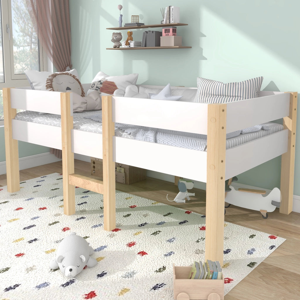 Letto per bambini semialto 90 × 190 cm con protezione anticaduta in legno di pino bianco