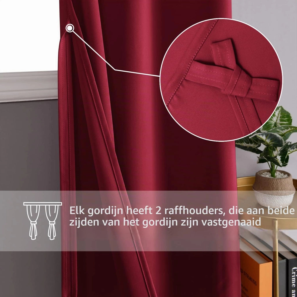 Set di 2 tende oscuranti, 140x215 cm, colore rosso, con supporti per tende