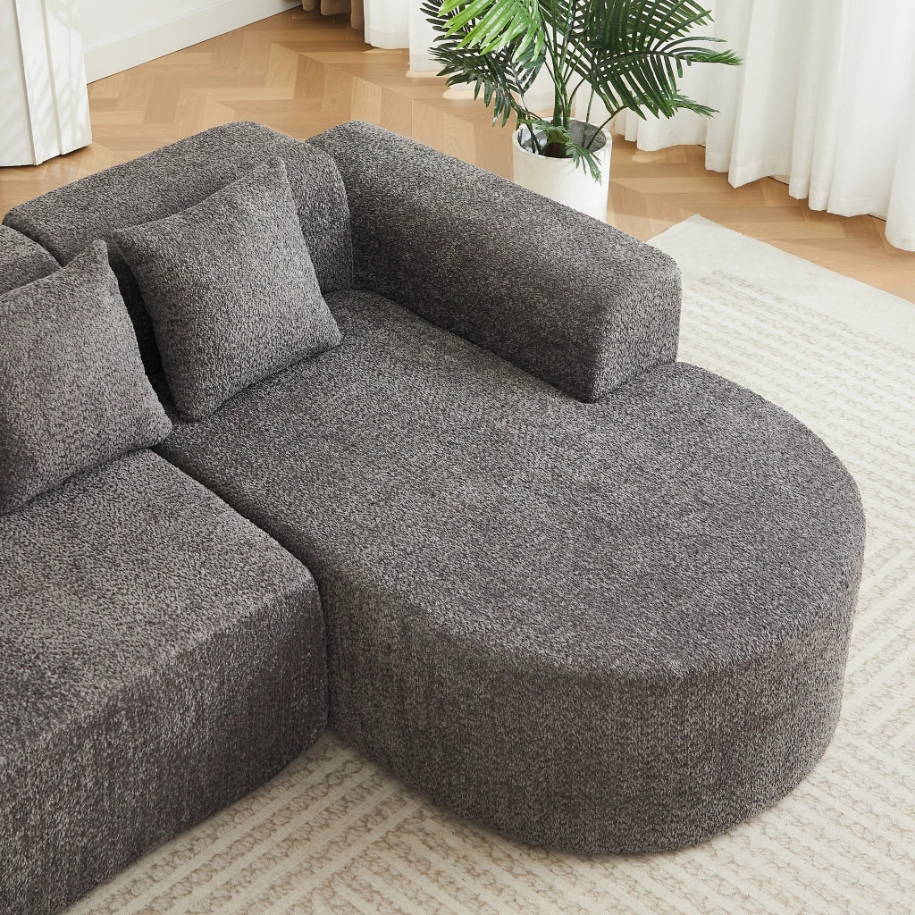 Divano angolare con chaise longue a destra e 3 cuscini schienale in ciniglia grigio