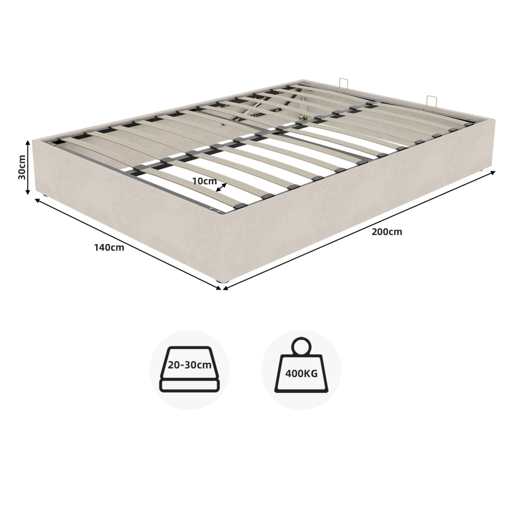 Letto 140 x 200 cm, Struttura Letto con Pistoni a Gas in Tessuto di Colore Beige
