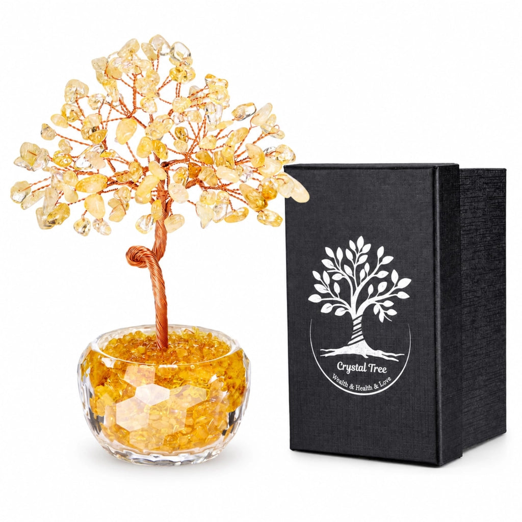 Albero di cristallo di citrino, realizzato a mano, 13 cm, decorazione a forma di albero del denaro