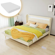 Letto Moderno Imbottito 160x200 cm con Testiera LED Integrata, Beige, Struttura Bassa Senza Contenitore, Materasso Incluso