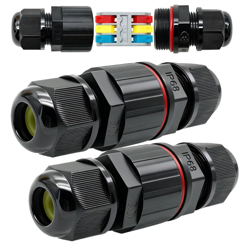 Scatola di giunzione stagna, connettore per cavi stagno a 3 poli per diametro cavo Ø6-12 mm (2 pezzi), connettore elettrico per cavi interni, connettore per cavi IP66 con morsetti