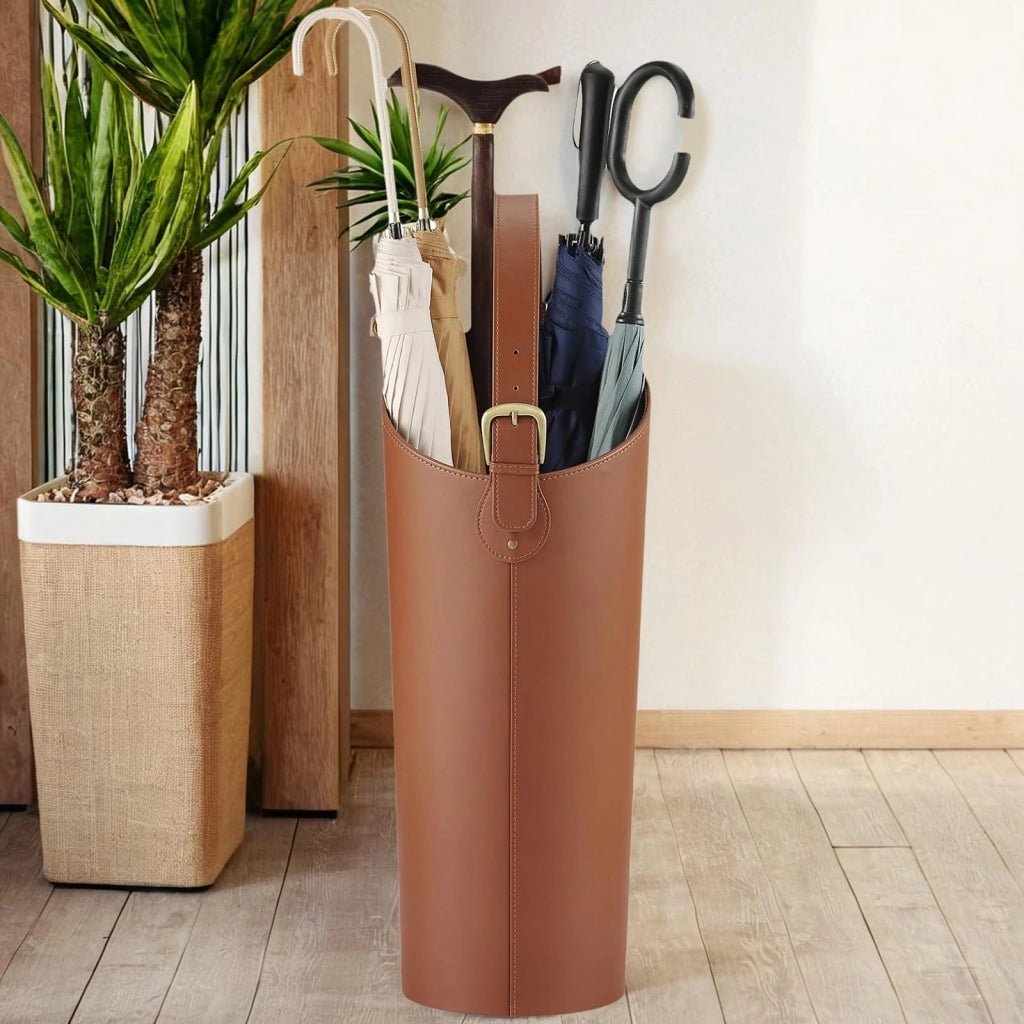 Portaombrelli in ecopelle, forma ovale, altezza 60 cm, con vaschetta di raccolta dell'acqua
