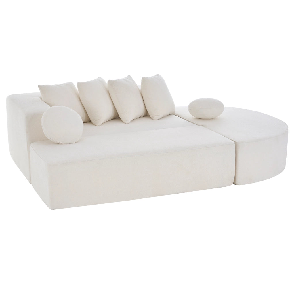 Divano modulare convertibile 263x171x66 cm in ciniglia bianca senza montaggio