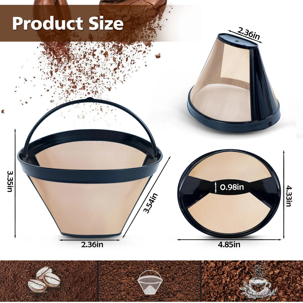 Set di 2 filtri per caffè riutilizzabili, modello conico, numero 4