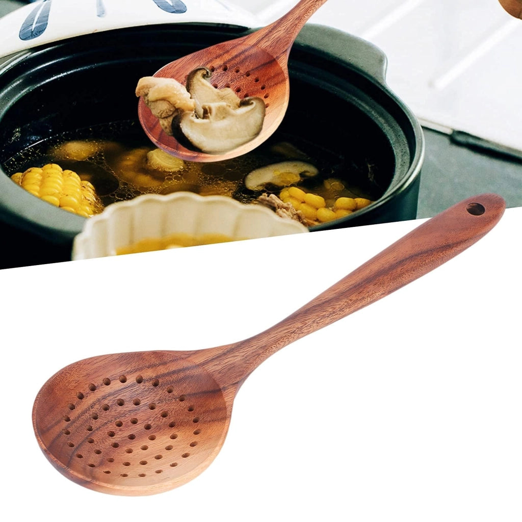 Cucchiaio in teak, 28 cm, con manico lungo, ideale per servire