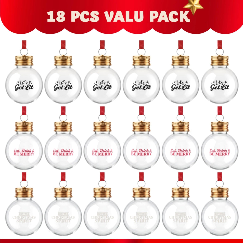 18 mini palline di Natale in plastica, 48 grammi, trasparenti, riutilizzabili