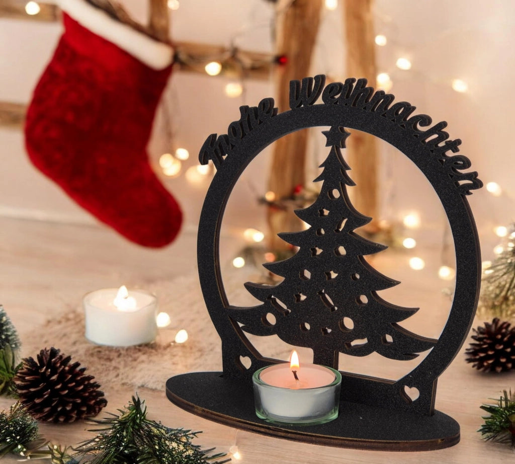 Candeliere natalizio a forma di albero di Natale, "Buon Natale", 17 cm, in legno