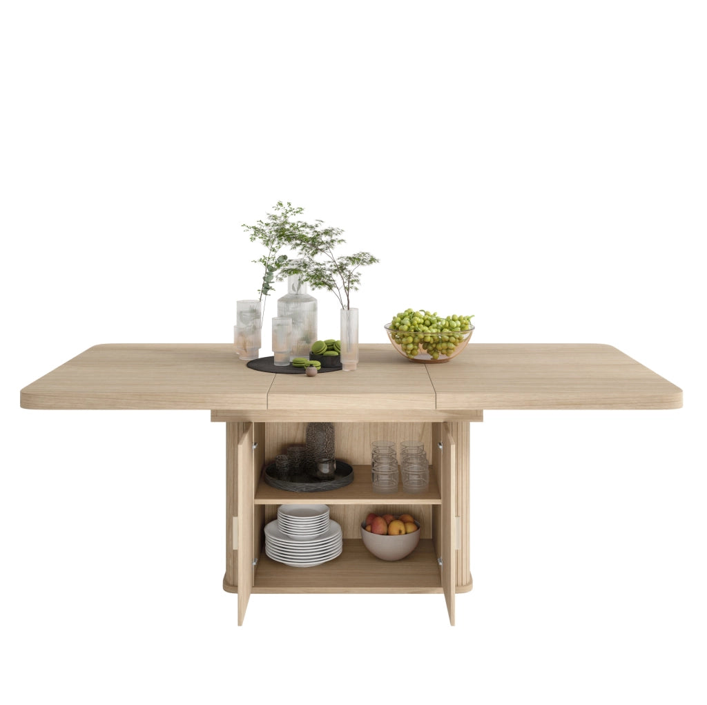 Tavolo da pranzo estensibile 150/200x90x75 cm in MDF rovere con contenitore