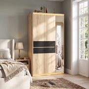 Armadio con specchio e illuminazione LED in MDF naturale