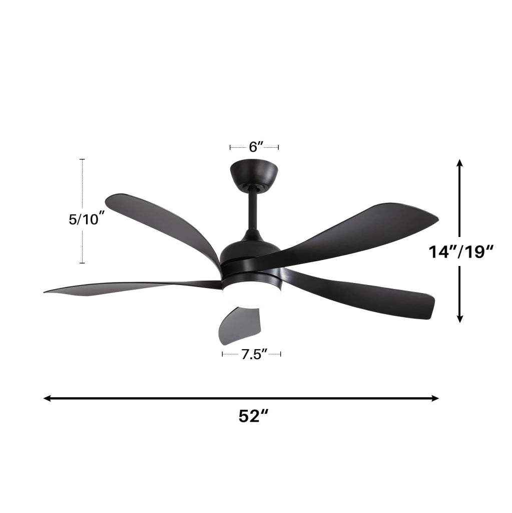 Ventilatore da soffitto 52 pollici con LED dimmerabile in ABS nero