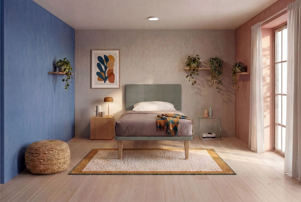 Letto 1 Piazza e Mezza con Rete Rivestita 120x200 cm Similpelle Cappuccino Tessis Testata Square