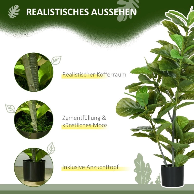PIANTA Ficus artificiale 110 cm verde in plastica PEVA con vaso