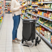 Carrello spesa 40 L grigio scuro con seduta e ruote per scale