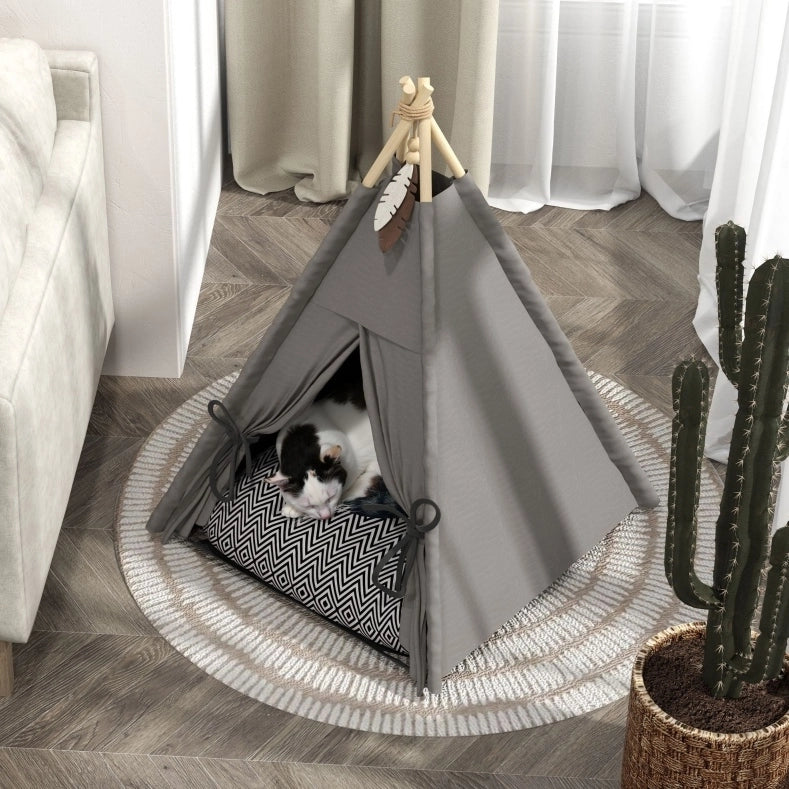 Tipi per Animali 60 x 60 x 76 cm Grigio - Cuccia Comoda per Gatti e Cani
