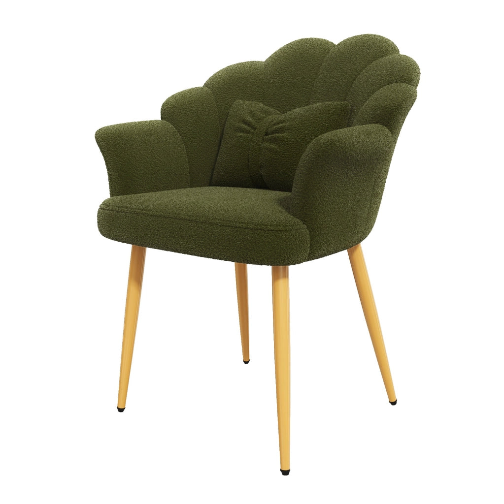 Poltrona 64x65;5x85 cm in tessuto peluche verde; schienale a petalo