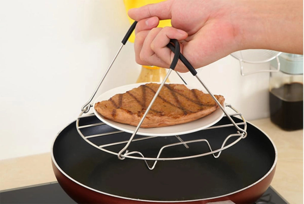 Contenitore in acciaio inossidabile per vapore, pieghevole, 19,5 cm, con maniglie in silicone