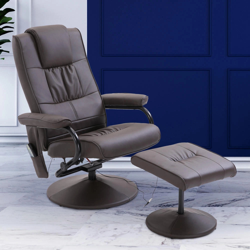 Poltrona Massaggiante Relax con Poggiapiedi Marrone 10 Punti Vibranti con Telecomando 77 cm x 84 cm x 95 cm Design Moderno per Casa