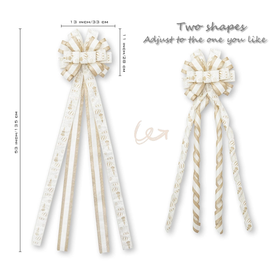 Nastro decorativo per albero di Natale, 130x30 cm, con glitter, bianco e oro