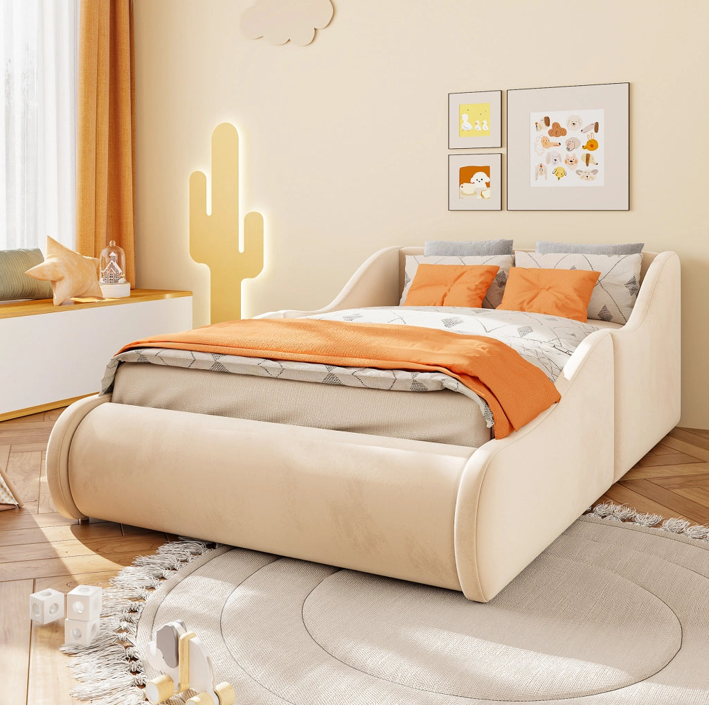 Letto singolo imbottito per bambini 90x200 cm beige