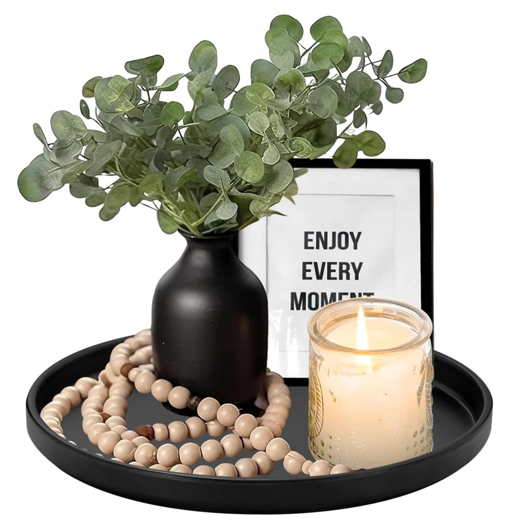 Vassoio decorativo rotondo nero 26,8 cm in melamina – versatile come portacandele, organizer e ciotola decorativa