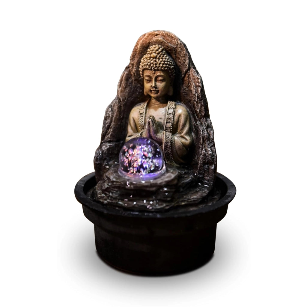 Fontana da tavolo Zen con illuminazione a LED, beige/marrone, altezza 18 cm