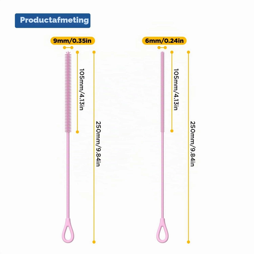 Spazzole per cannucce in silicone, confezione da 2 pezzi, dimensioni 6+9 mm, colore rosa